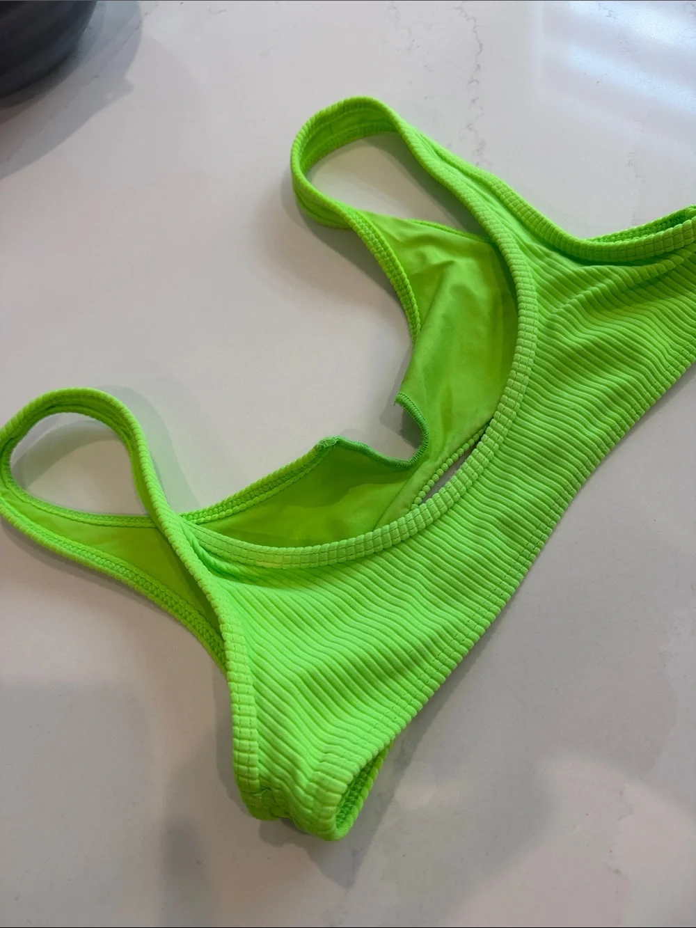 Frankie’s Bikinis Neon Green Ribbed Cole V-Notch Cutout Top - Women